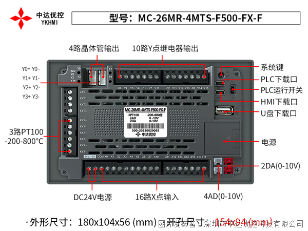中達優控 5寸PLC一體機 MC-26MR-4MTS-F500-FX-F