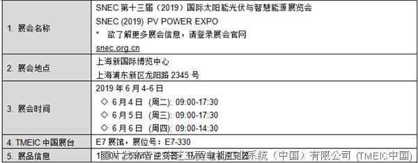 TMEIC中国将参加第十三届太阳能光伏展SNEC 2019