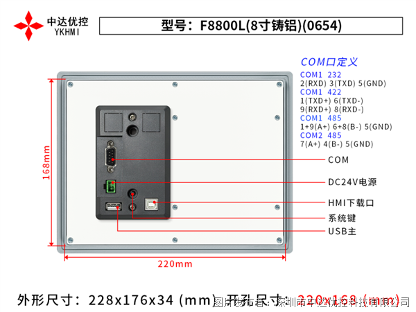 中达优控触摸屏 F8800L(8寸铸铝)