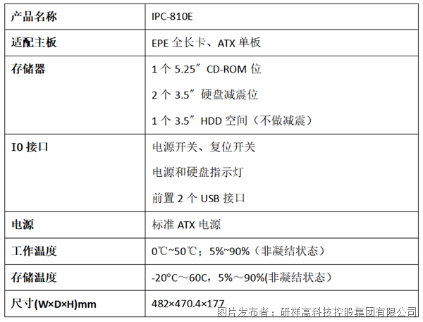 研祥IPC-810E詳細(xì)參數(shù)
